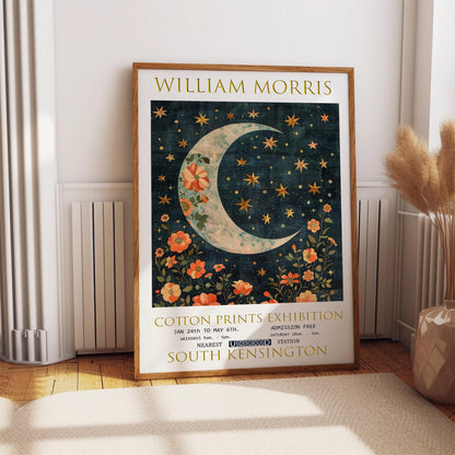 William Morris Moon & Stars Print: Vintage Floral Exhibition Poster