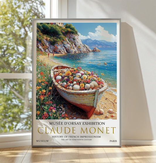 Claude Monet Coastal Print: French Impressionist Floral Boat Art