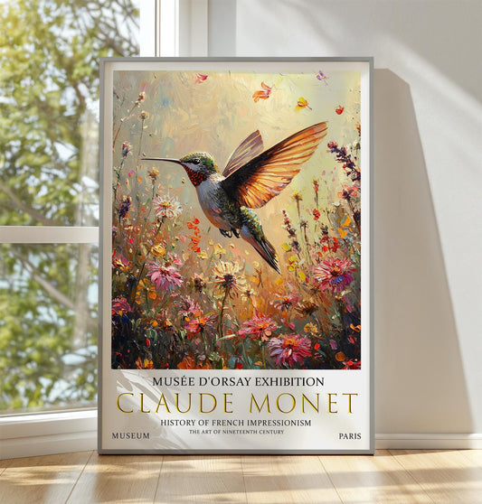 Vintage Claude Monet Poster – Hummingbird Impressionist Wildflower Art