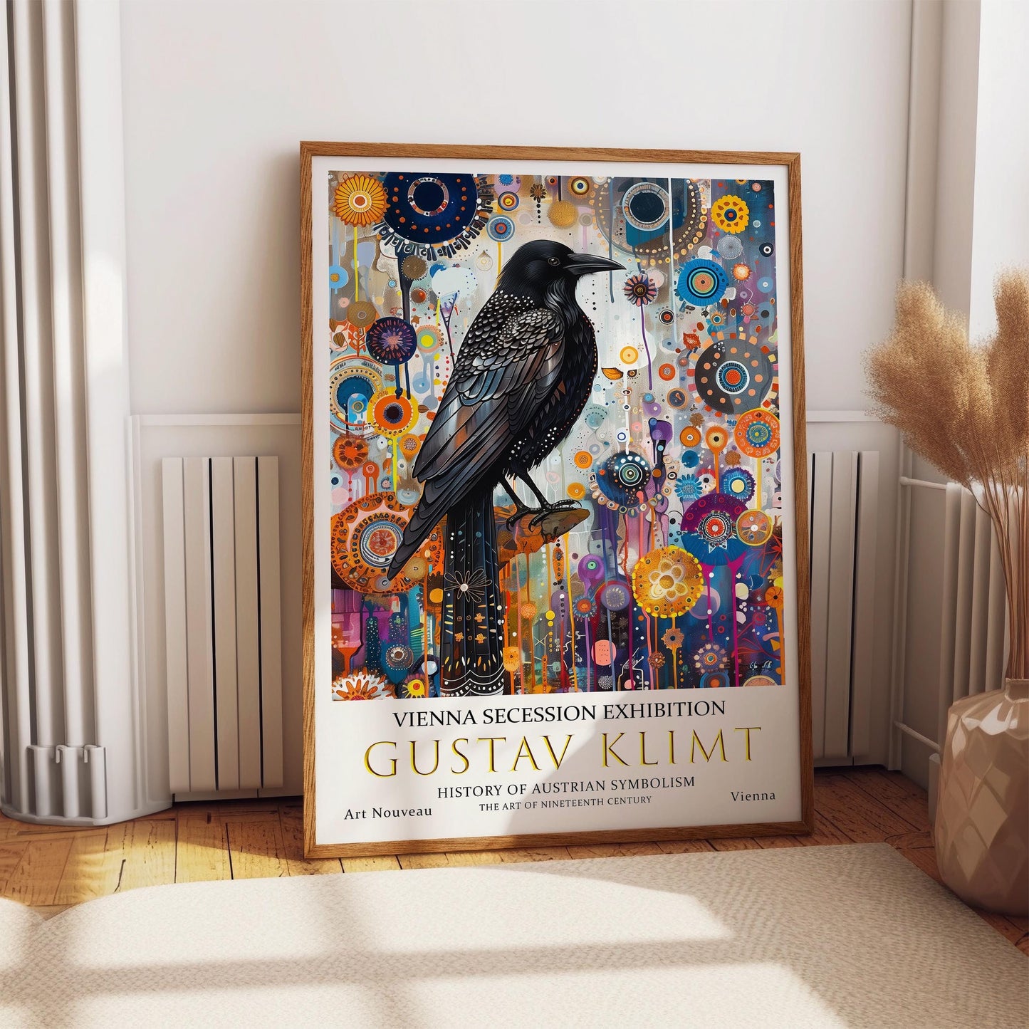 Klimt Crow Art Print – Richly Detailed Vintage Bird Artwork | Gilded Poster