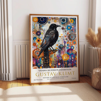 Klimt Crow Art Print – Richly Detailed Vintage Bird Artwork | Gilded Poster