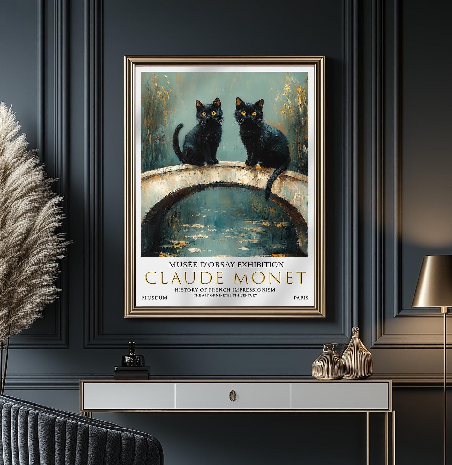 Print, Black Cat Monet-Inspired Impressionist Wall Art, Unframed