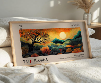 Yayoi Kusama Inspired Print: Golden Sunset Tree, Japanese Art
