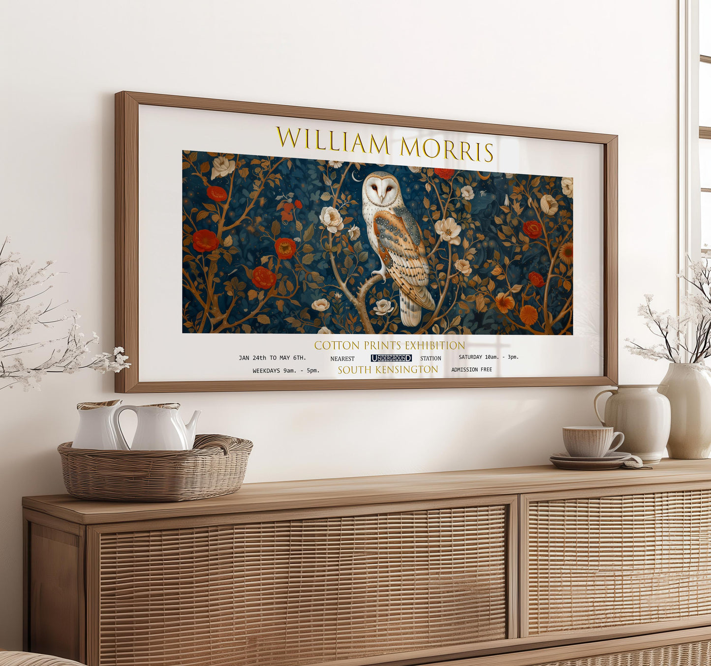 William Morris Owl Print: Vintage Floral Botanical Art