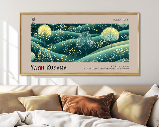 Yayoi Kusama Inspired Japanese Landscape Print: Green Asian Wall Art