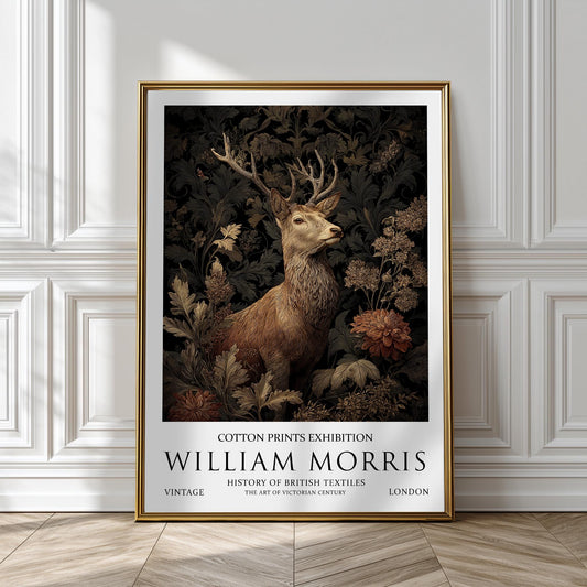 William Morris Stag Print: Vintage Botanical Dark Academia Wall Art