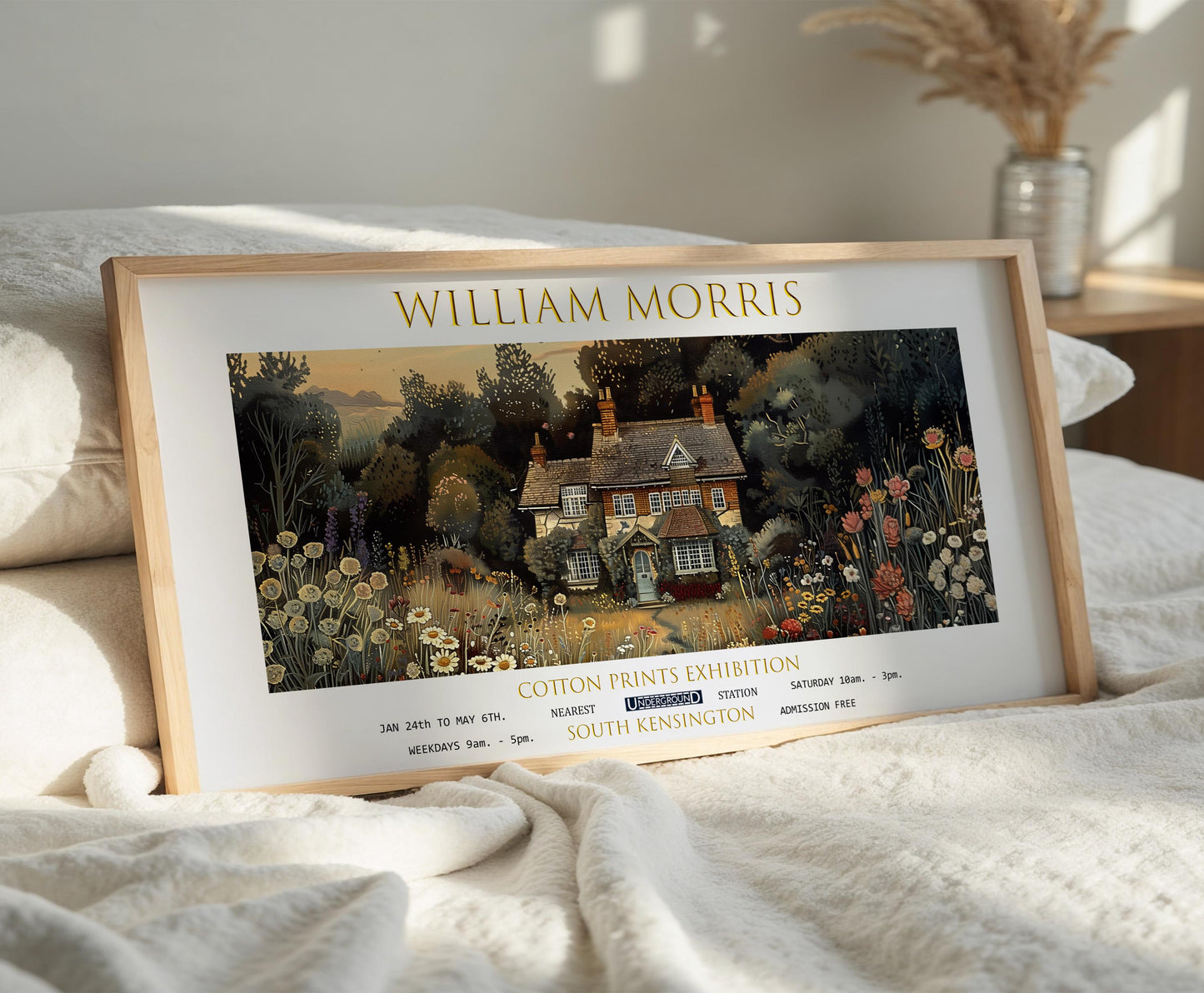 Print, William Morris Panoramic Botanical, English Cottage Wall Art
