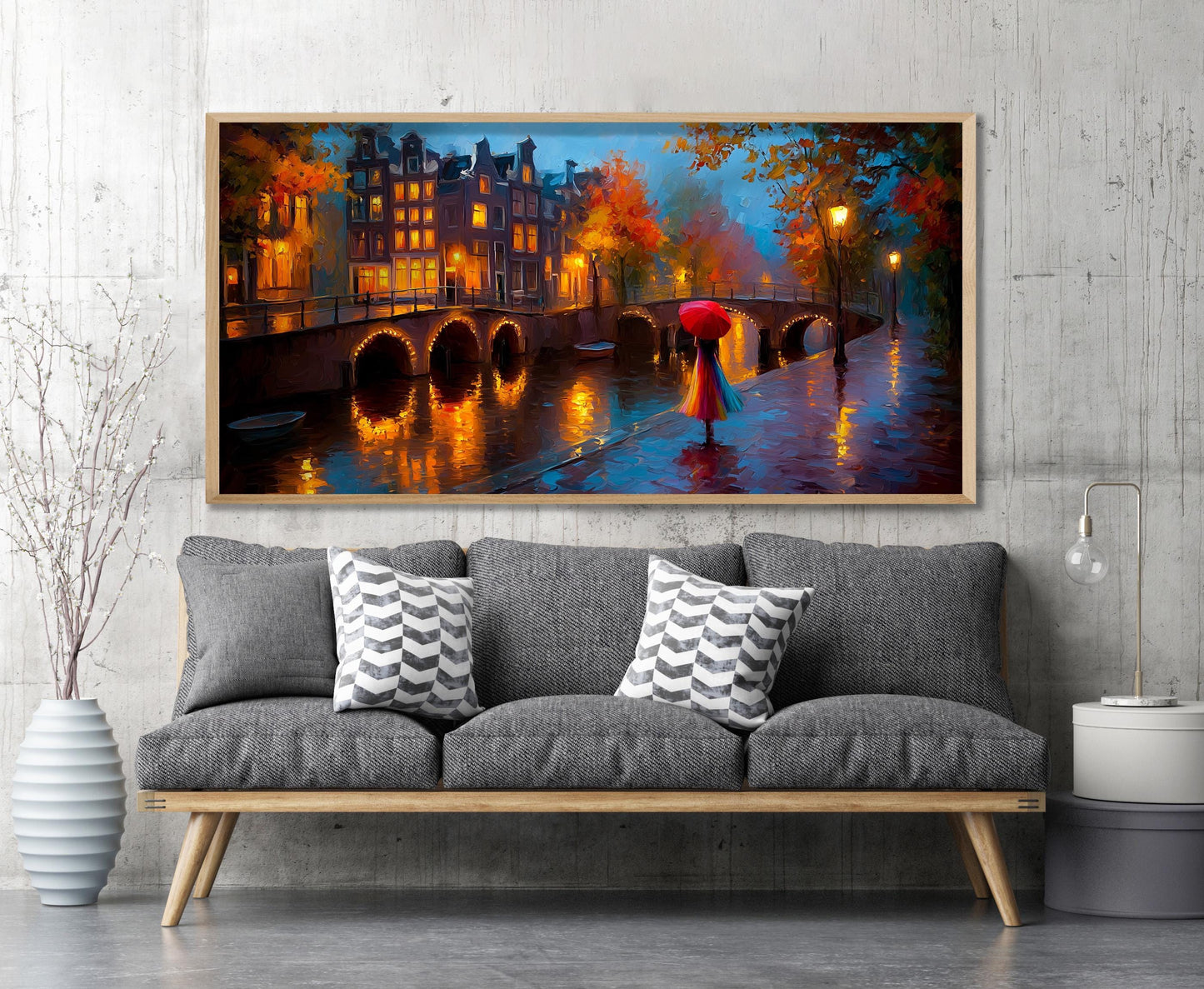 Red Umbrella Amsterdam City Panoramic Print