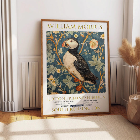 William Morris Puffin Print: Vintage Floral Exhibition Poster