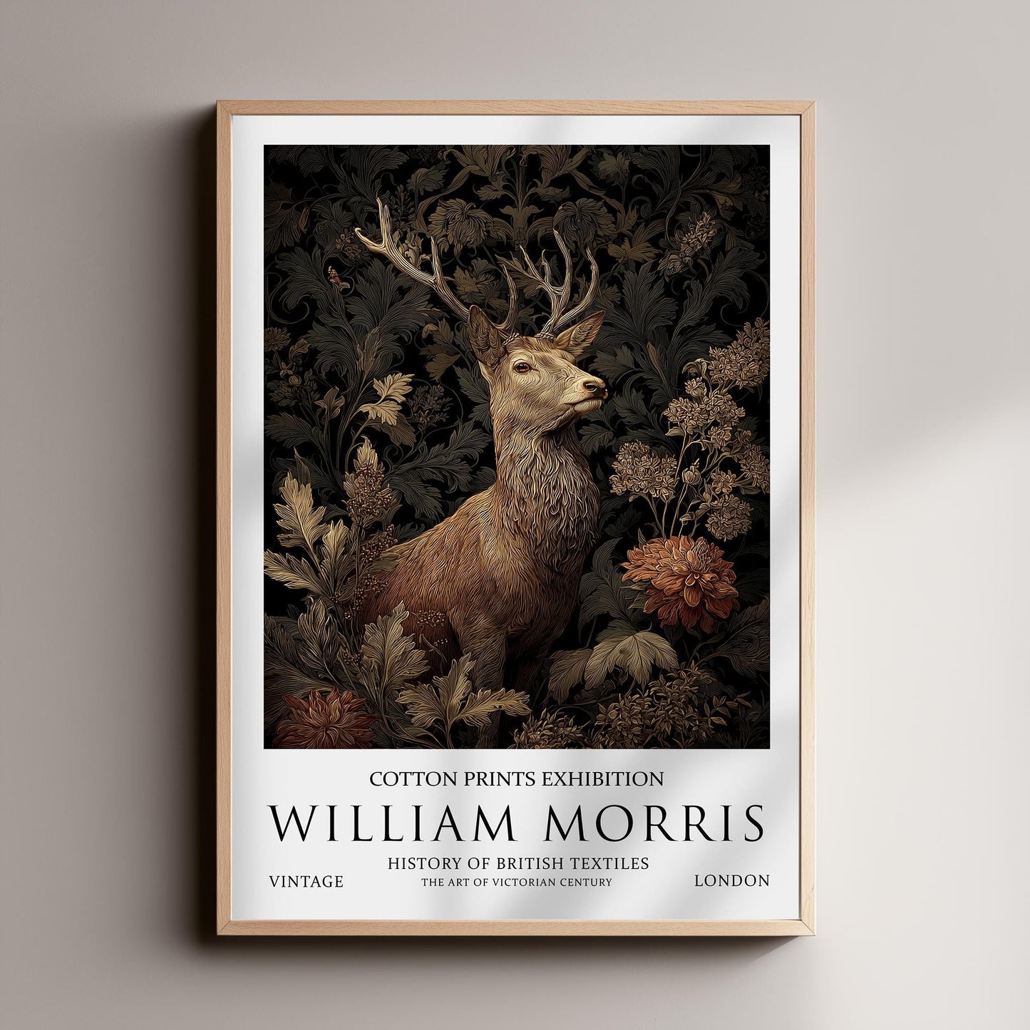 William Morris Stag Print: Vintage Botanical Dark Academia Wall Art