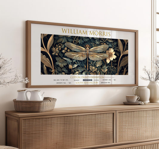 Dragonfly Print, William Morris Panoramic Vintage Floral Wall Art, Unframed