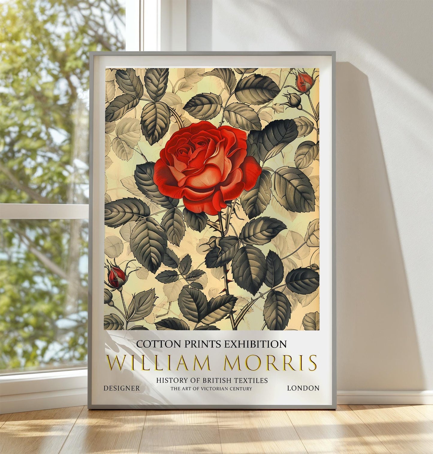 William Morris Red Rose Print: Vintage Floral Wall Art