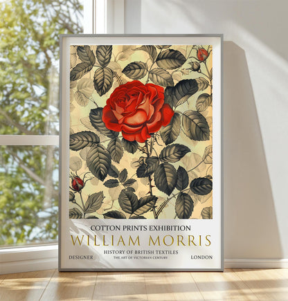 William Morris Red Rose Print: Vintage Floral Wall Art