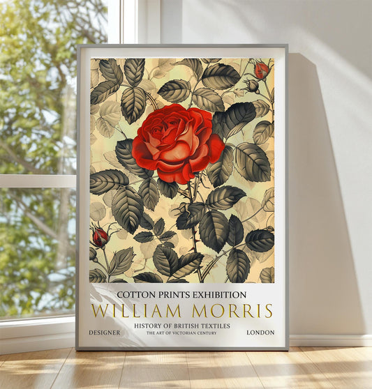 William Morris Red Rose Print: Vintage Floral Wall Art