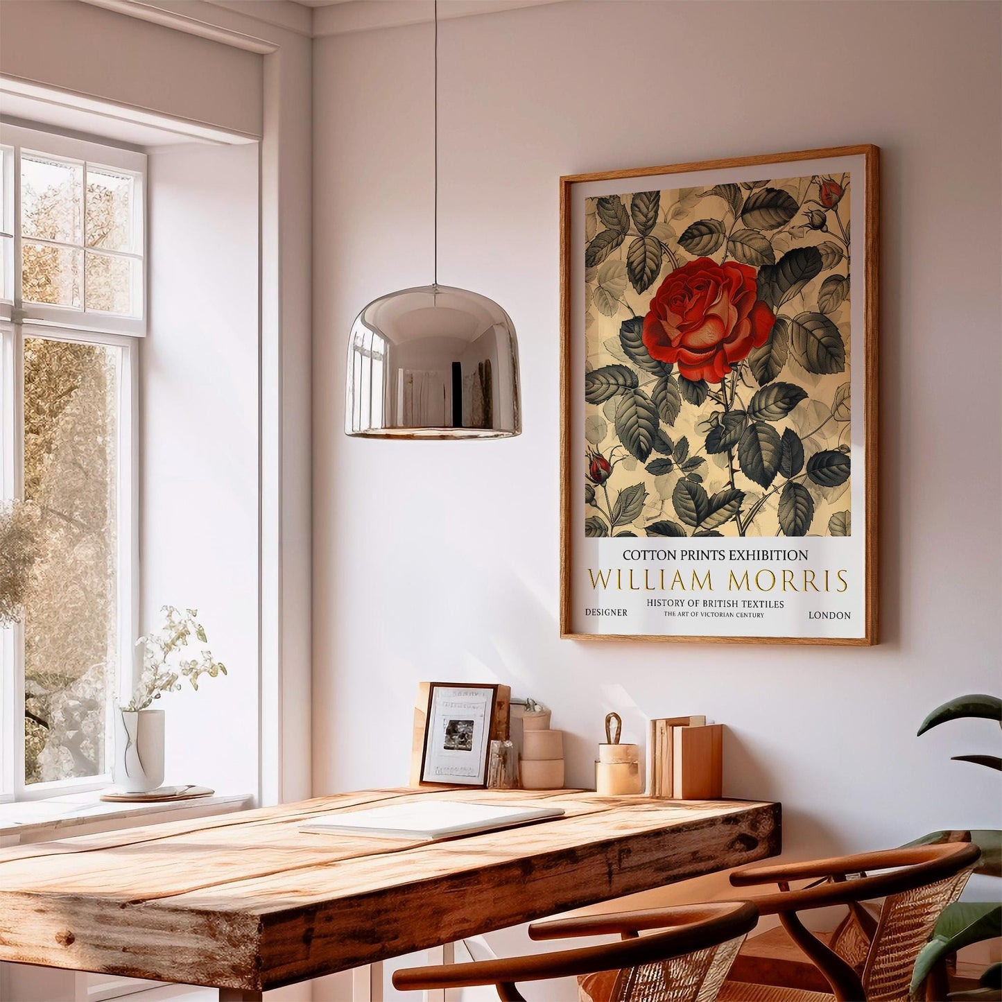 William Morris Red Rose Print: Vintage Floral Wall Art