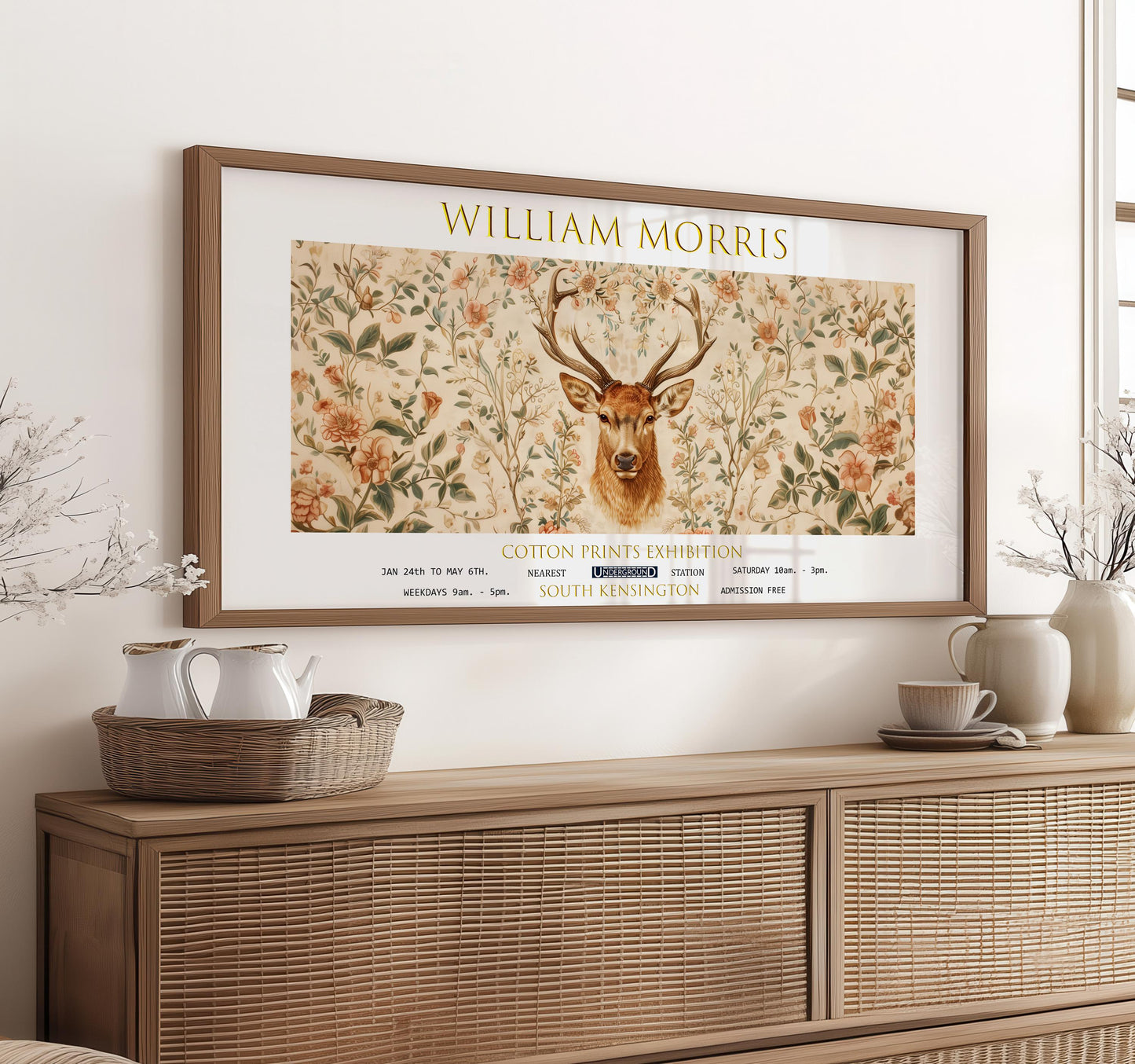 William Morris Stag Print: Vintage Floral Exhibition Art