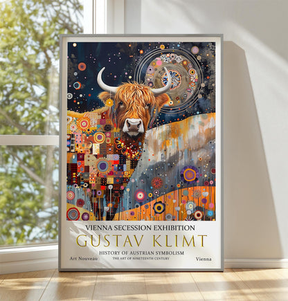 Gustav Klimt Print - Highland Cow Art Nouveau Unframed Art Poster, Premium Paper