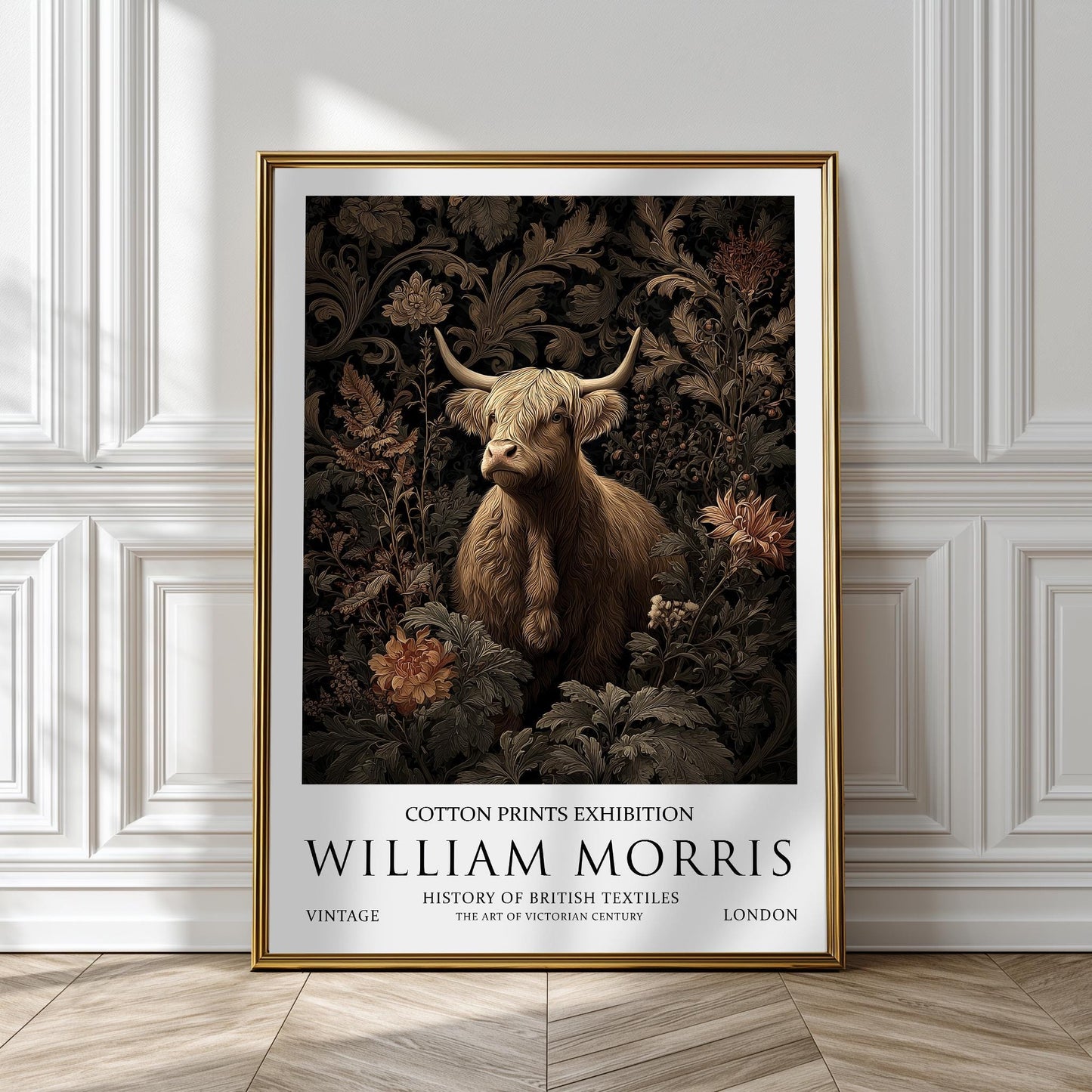 Highland Cow Print in William Morris Style: Victorian Botanical Wall Art