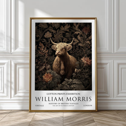 Highland Cow Print in William Morris Style: Victorian Botanical Wall Art