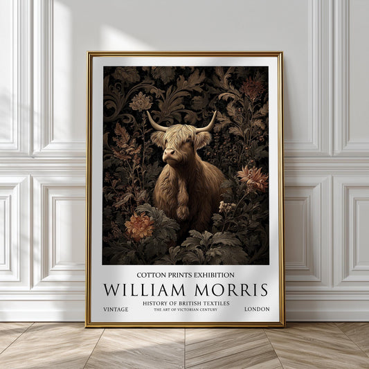Highland Cow Print in William Morris Style: Victorian Botanical Wall Art