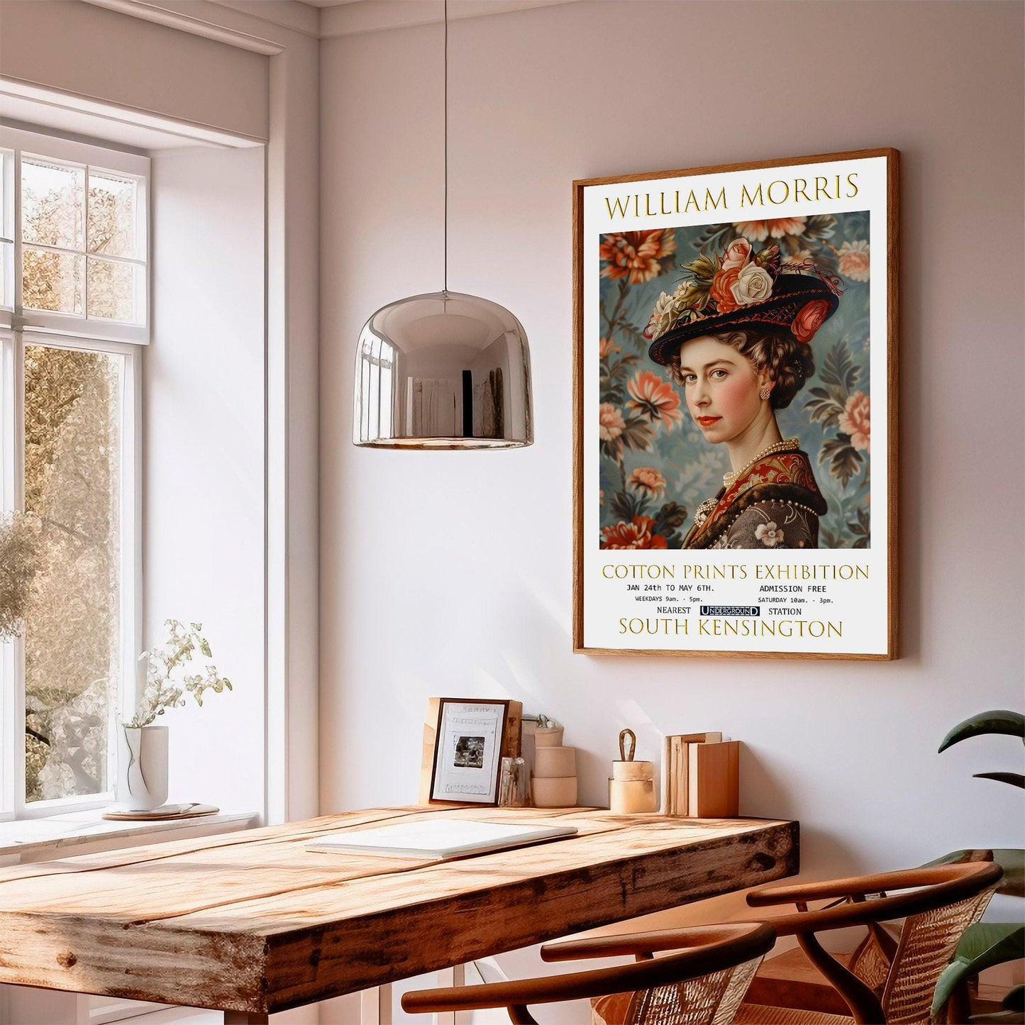 William Morris Print – Vintage Floral Art with Queen Elizabeth II Botanical Wall Art