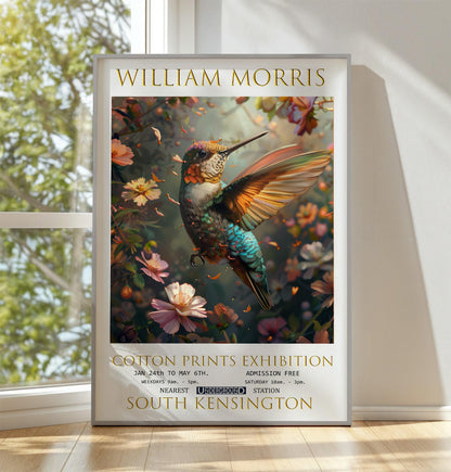 Hummingbird Poster Print, William Morris Wall Art, Green Living Room Decor