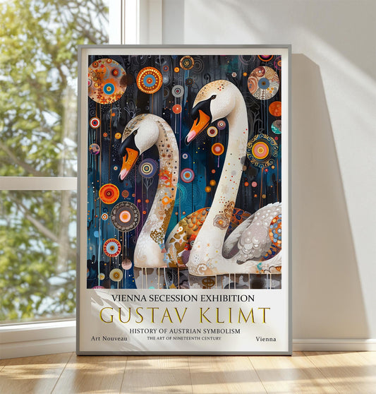 Gustav Klimt Print – Art Nouveau Wall Art | Vintage Swans Decor, Gold Leaf