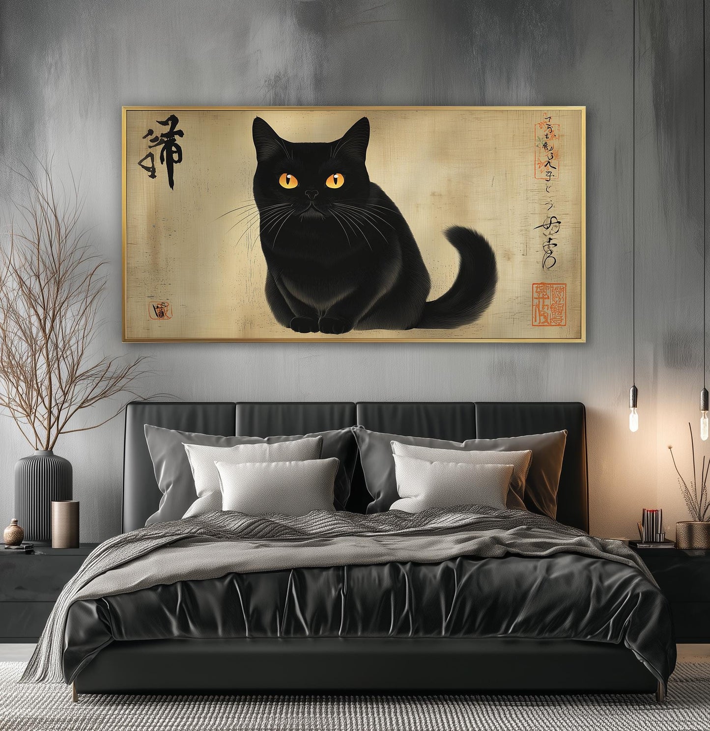 Black Cat Japanese Art Print: Hasui Kawase Ukiyo-e Wall Decor