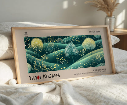 Yayoi Kusama Inspired Japanese Landscape Print: Green Asian Wall Art