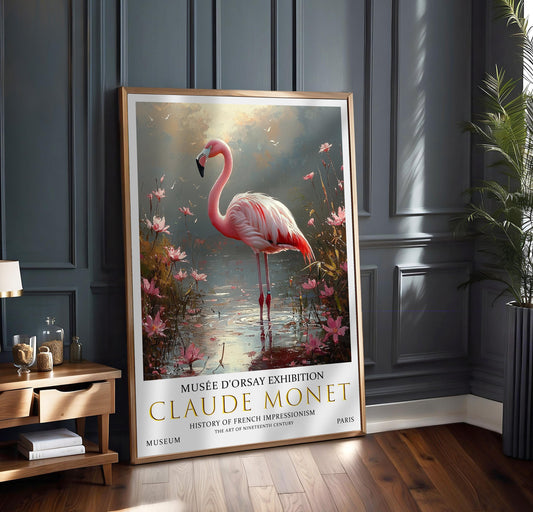 Pink Flamingo Poster – Claude Monet Oil Painting Vintage Wall Art