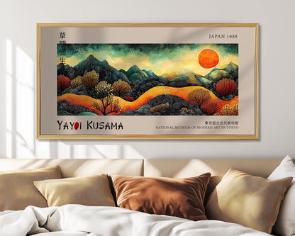 Japanese Sunset Print: Yayoi Kusama Inspired Mountain Landscape Art