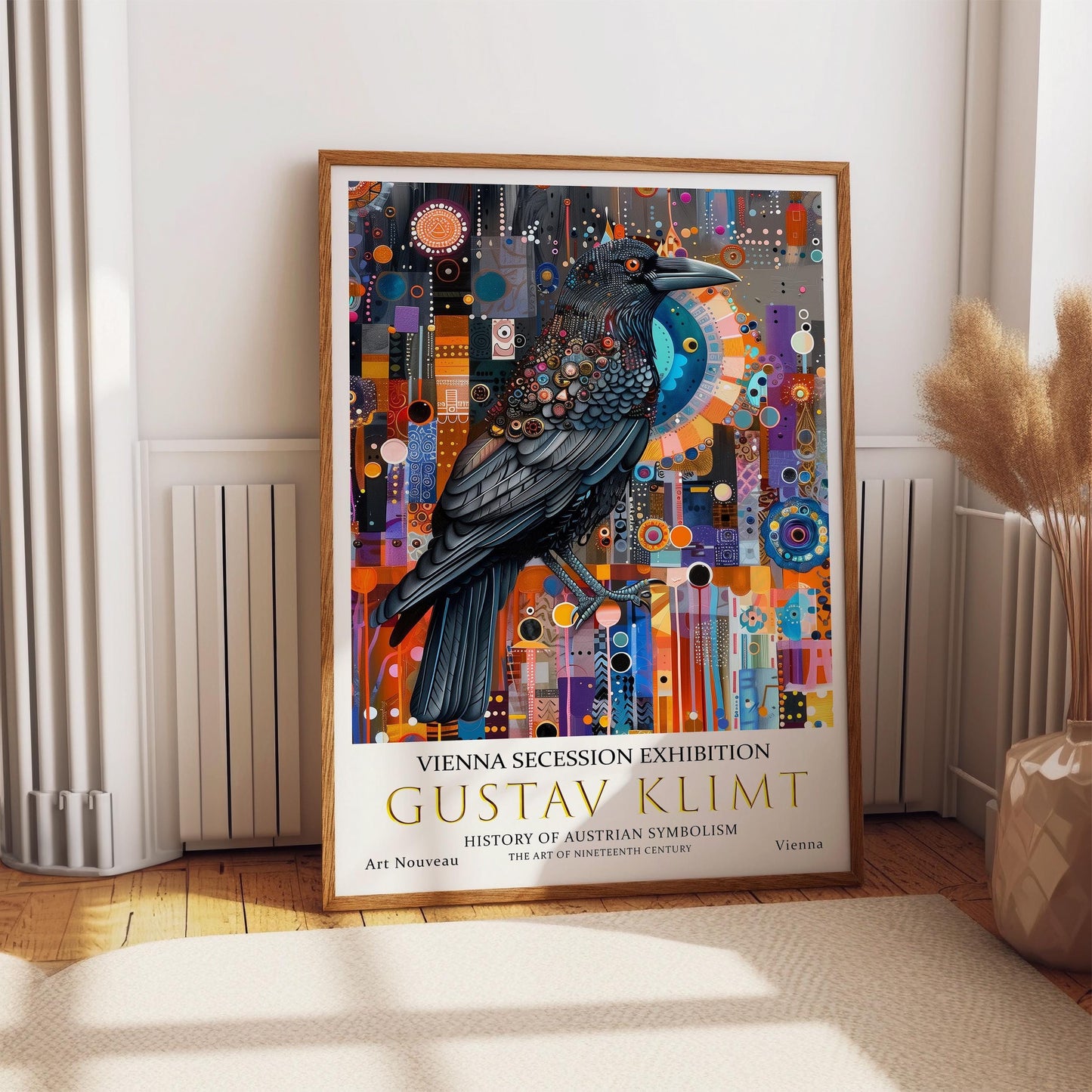 Gustav Klimt Poster – Art Nouveau Print With Crow Wall Art & Gold Leaf Design