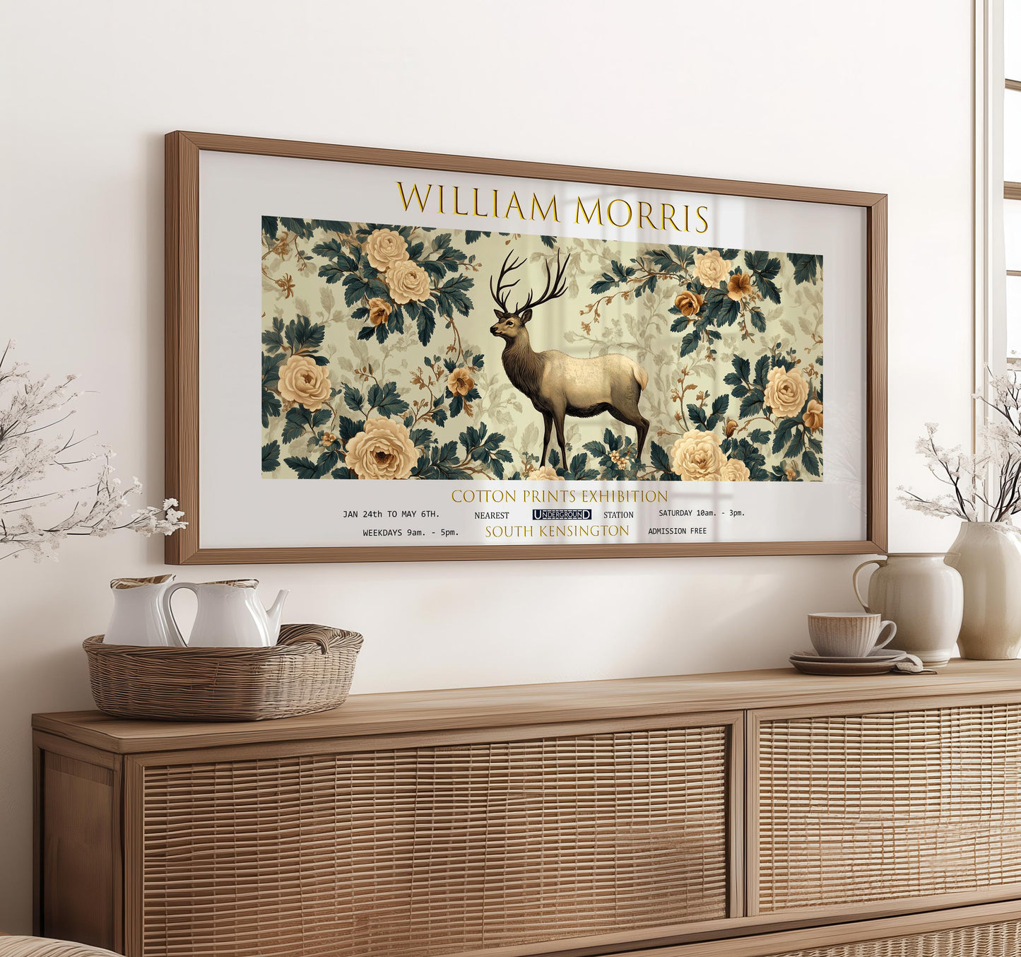 William Morris Deer Art Print: Vintage Botanical Panoramic Poster