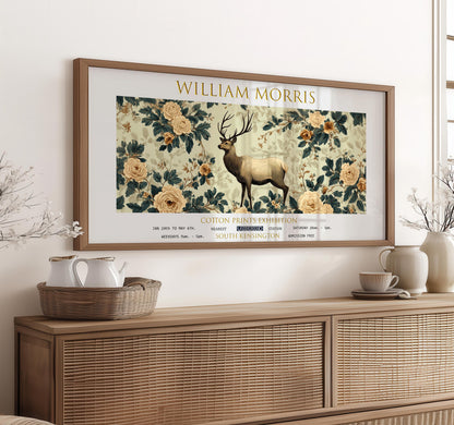William Morris Deer Art Print: Vintage Botanical Panoramic Poster