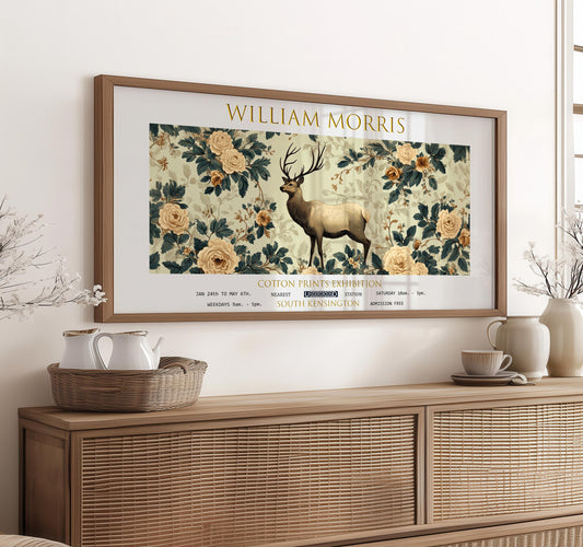 William Morris Deer Art Print: Vintage Botanical Panoramic Poster