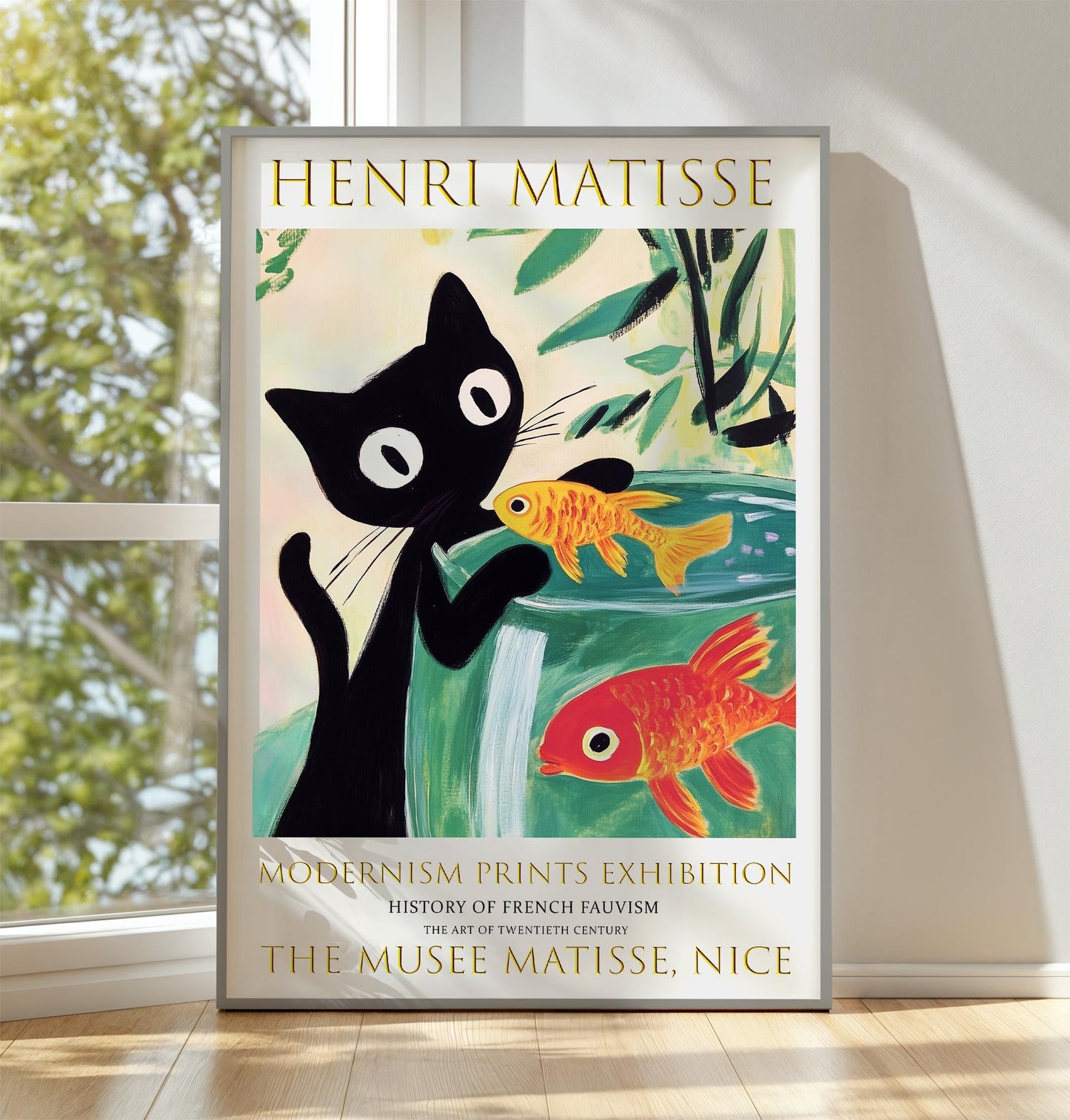 Matisse Cat & Goldfish Print: Fauvist Abstract Art