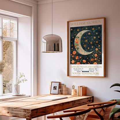 William Morris Moon & Stars Print: Vintage Floral Exhibition Poster