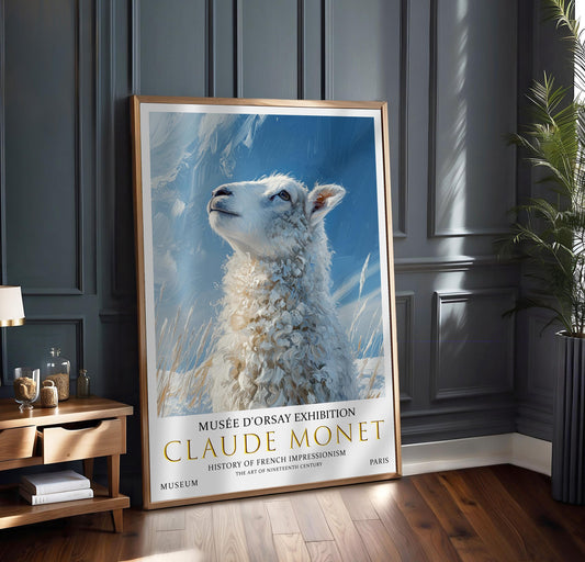 Vintage Winter Sheep Poster – Claude Monet Winter Landscape Art Art