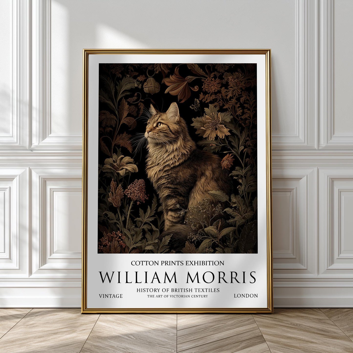 Poster Print, Maine Coon Cat, William Morris Floral Wall Art