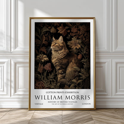 Poster Print, Maine Coon Cat, William Morris Floral Wall Art