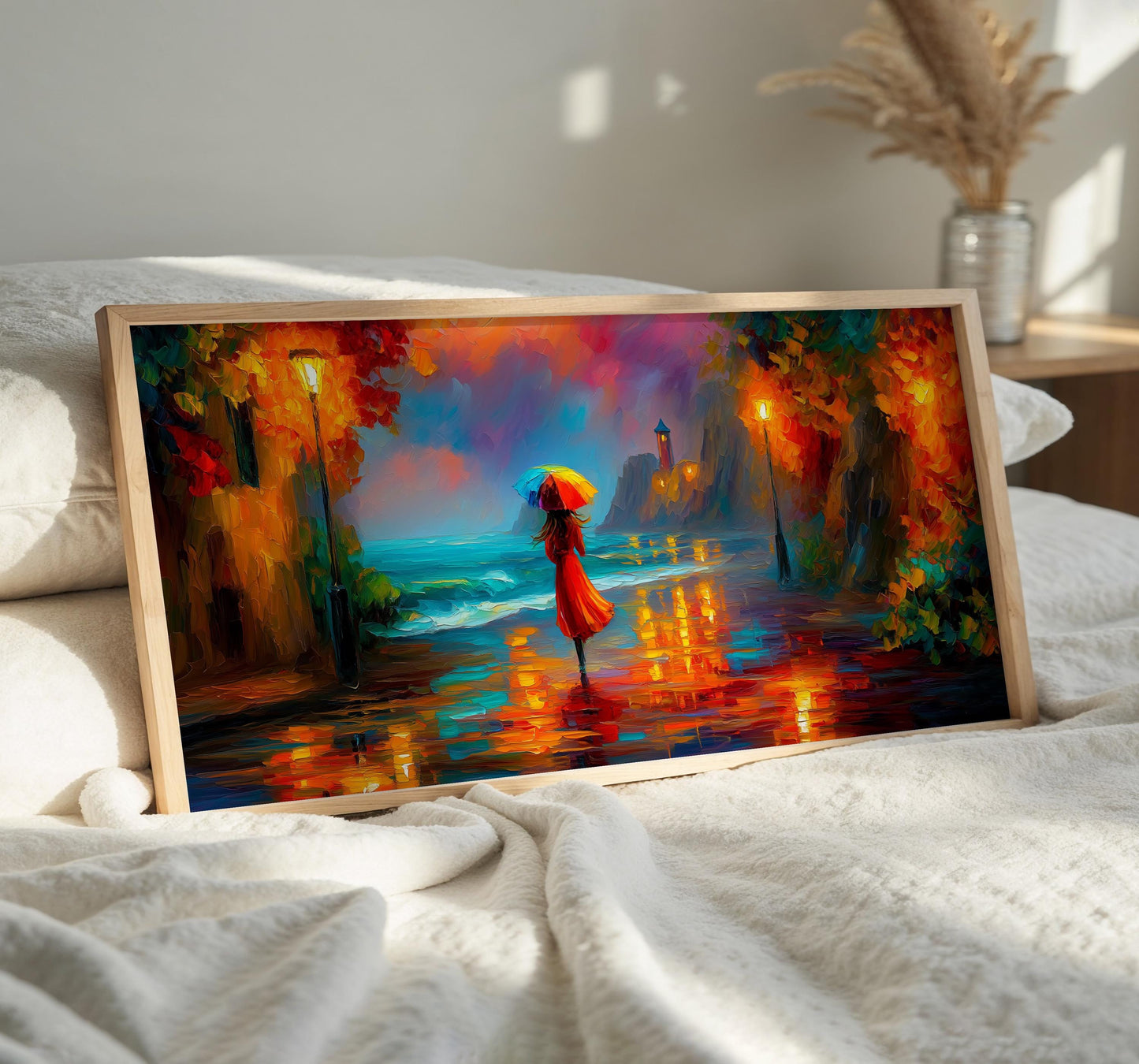 Rainy Coastal Village Seascape PANORAMIC WALL ART Unframed Picture Print