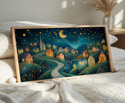 Gustav Klimt Starry Night Village Print: Dreamy Panoramic Wall Art
