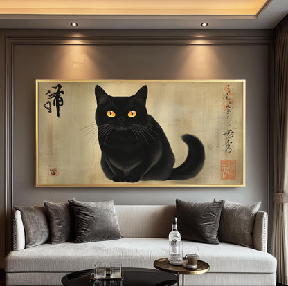 Black Cat Japanese Art Print: Hasui Kawase Ukiyo-e Wall Decor
