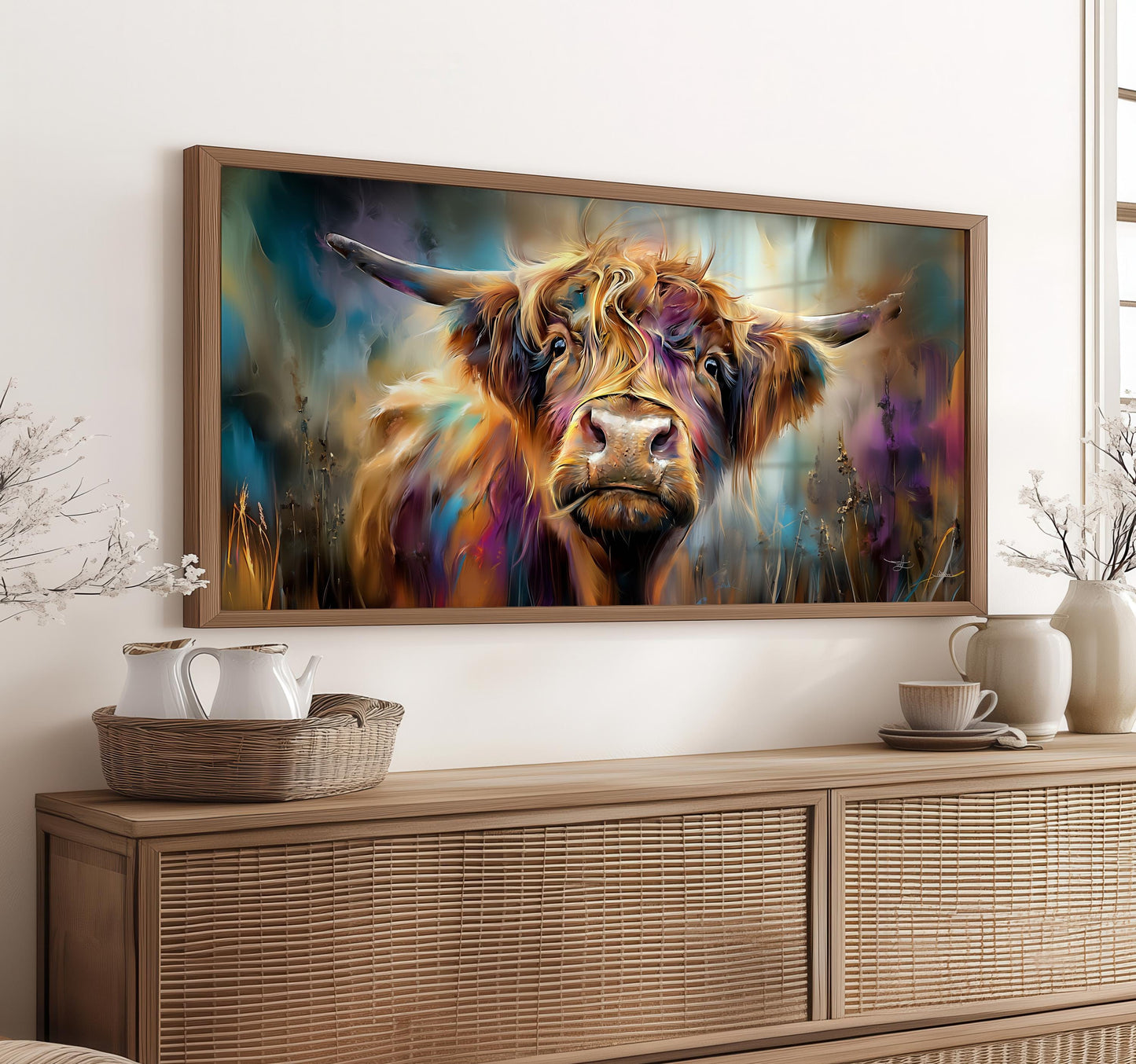 Highland Cow Art Print: Colorful Scottish Farmhouse Decor