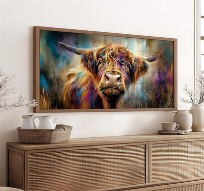 Highland Cow Art Print: Colorful Scottish Farmhouse Decor
