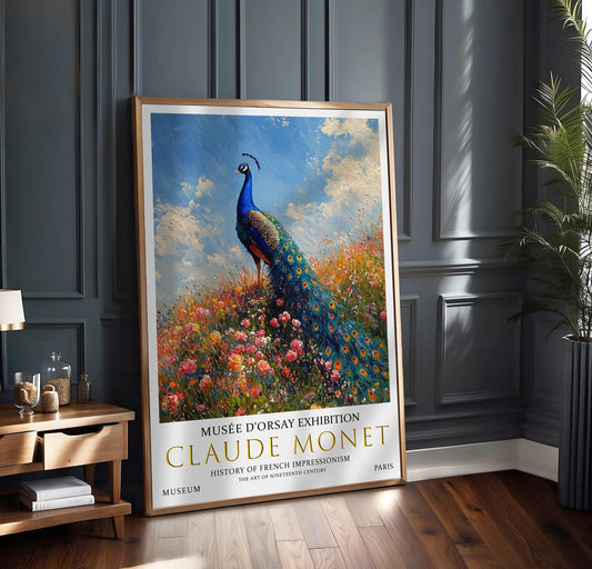 Claude Monet Peacock Art Print: French Impressionist Floral Wall Decor