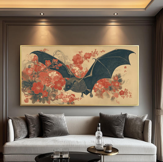 Ryukyu Flying Fox Panoramic Poster Japanese Ukiyo-e Woodblock, Cherry Blossom