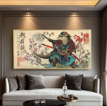 Samurai Otter Panoramic Print: Japanese Ukiyo-e Art
