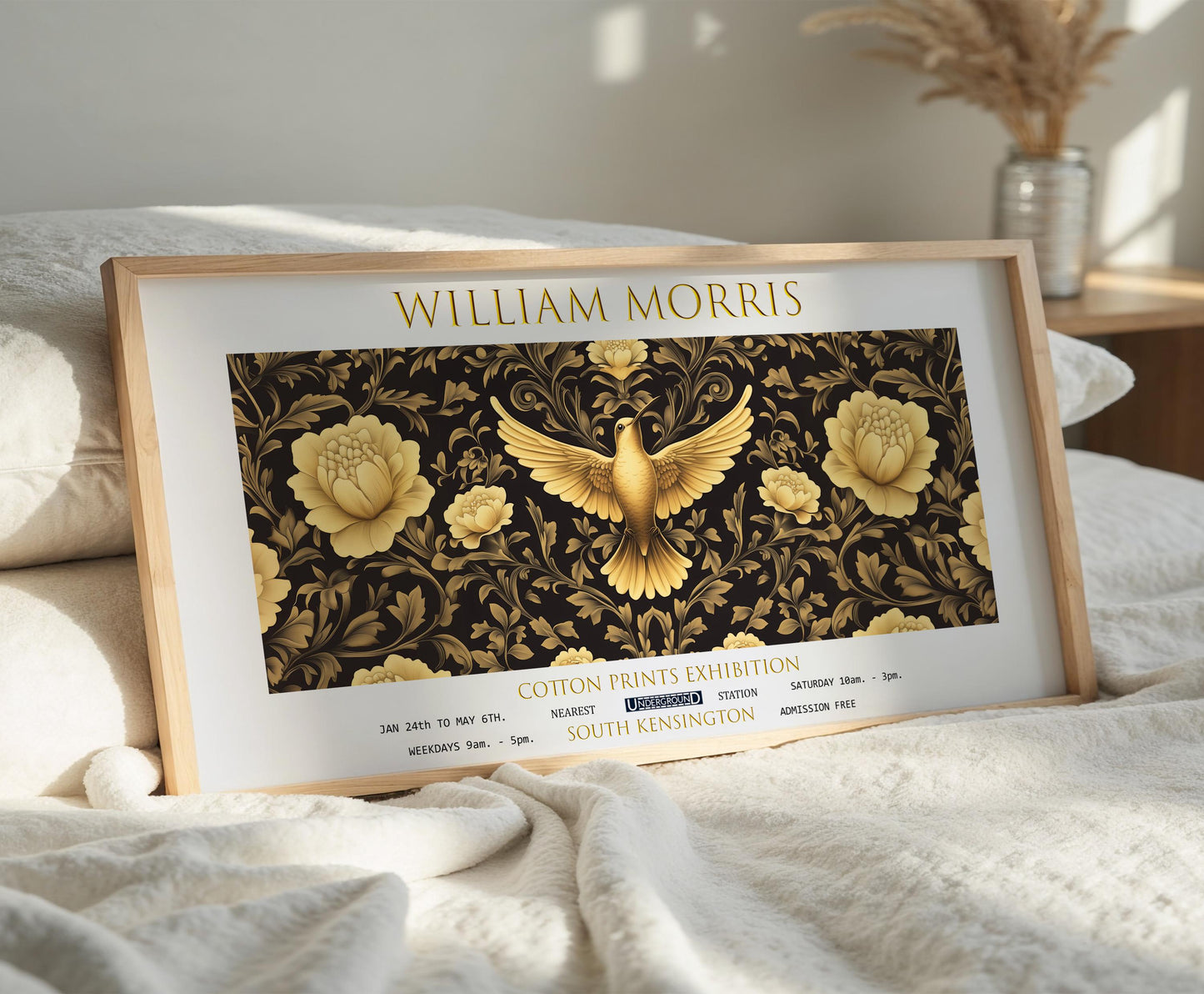 William Morris Hummingbird Print: Vintage Botanical Panoramic Wall Art