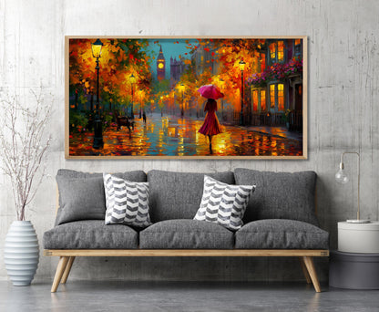 London Panoramic Print – Big Ben Wall Art – Rainy London Wall Art